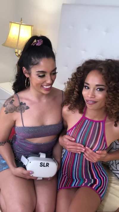 BTS with HOT babes Cecilia Lion &amp;amp; Vanessa Sky┃80's themed threesome shoot for SexLikeReal.com VR scene