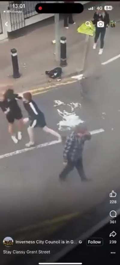 Inverness street fight. Blonde girl can do it.