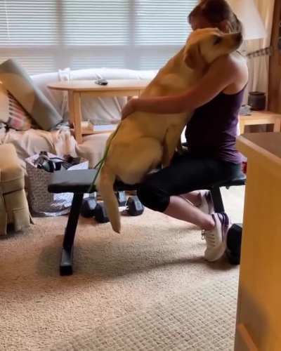 "No more workout... just hug time now"