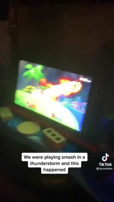 Saw this video on Tiktok - &ldquo;playing Smash Bros in a thunderstorm and this happened&rdquo;