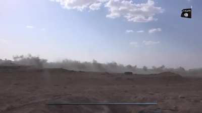 ISIS fighters getting shot and position hit by cluster munitions in their offensive, Syria, Deir ez-Zur, September 2016