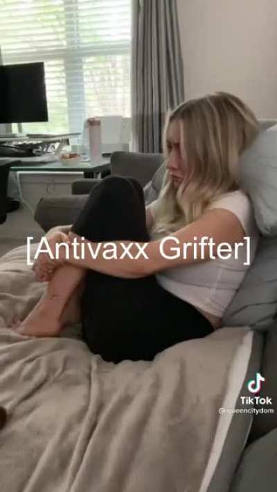 Antivaxx grifter does her best to mimic neurological damage and dyskinesia to sell her story: