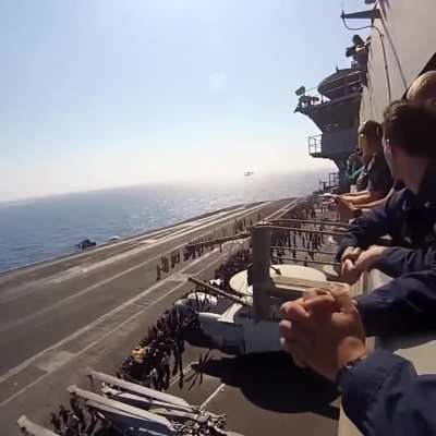 Insane F-18 Sonic Boom past an Aircraft Carrier