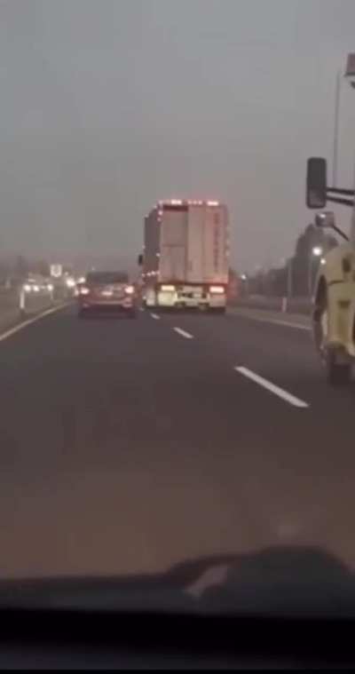 Trucker won't let anyone pass then karma strikes