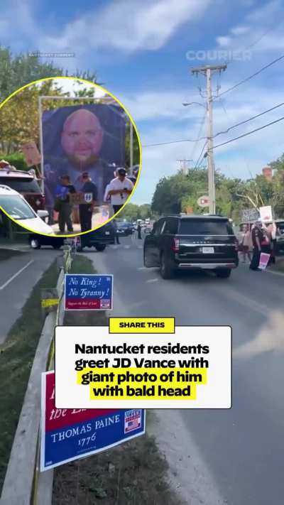 Nantucket residents took to the streets to boo JD Vance as he arrived to the island. They held up signs that said &ldquo;Go hump a couch.&rdquo;