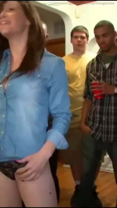 Party girl undressing in front of students