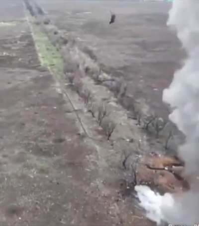 russian soldier flies several dozen meters into the air after the explosion