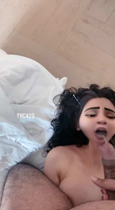 Training her to be better at eating cum for future guests