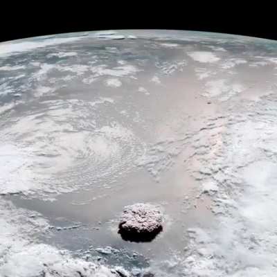 Underwater volcano eruption near Tonga.