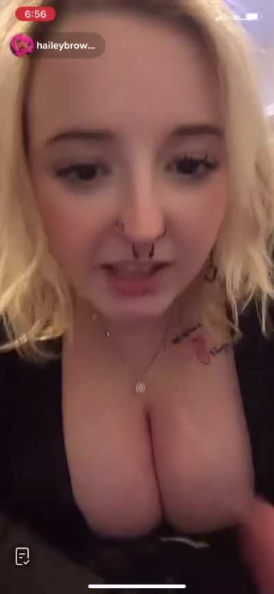 Stuffing her big boobs