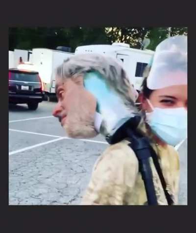 Stallone’s head on a stick