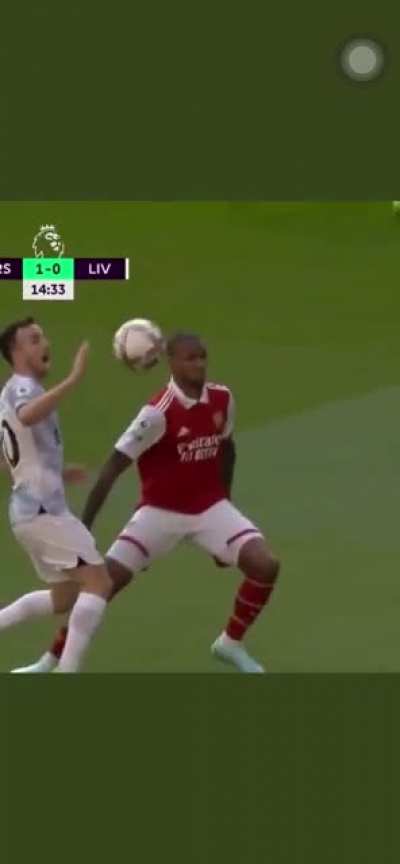 If you know any Liverpool fans show them this. Clearly hits Gabriel&rsquo;s body before the hand - therefore in the rule books never a penalty. Ref got it spot on