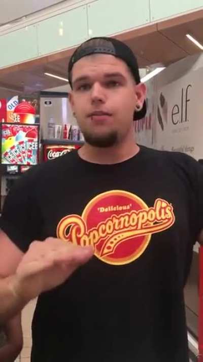Customer at the mall wants a refund for his ICEE. Cashier isn't having it