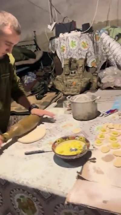 When you don't have all the utensils on the front line to make varenyky