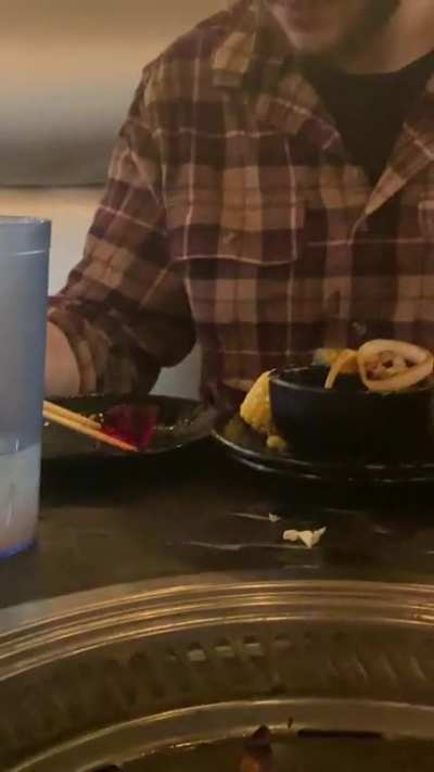 My boyfriend trying to eat jello with chopsticks [OC]