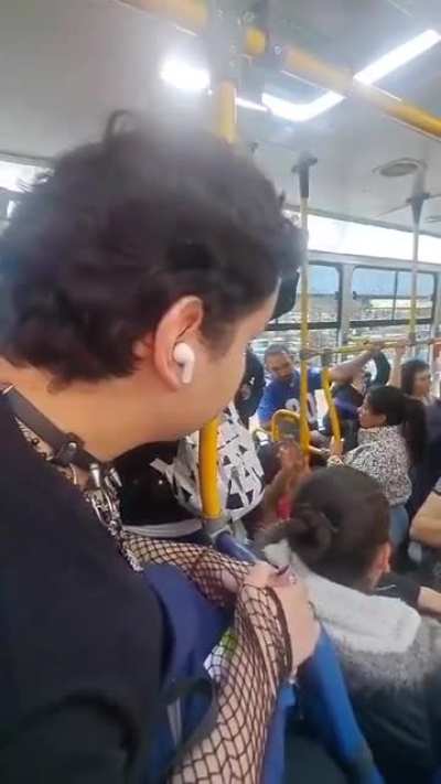 Christian woman harasses a man for wearing a skirt and makeup while riding a bus in Bogot&aacute;, Colombia 