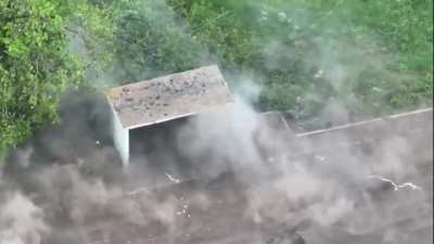 A Pair of Russian soldiers inside a Bus stop are eliminated by FPV Drones from the Ukrainian 100th Mechanized Brigade. Geolocation: 48.22642, 37.59808 [Published 24/04/2024]