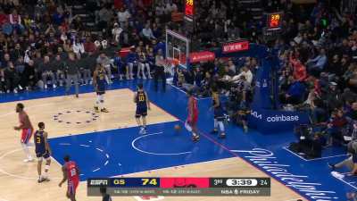 [Highlight] Sixers force a turnover then Embiid assists to Melton while JaMychal Green falls on his ass, forcing a Warriors timeout