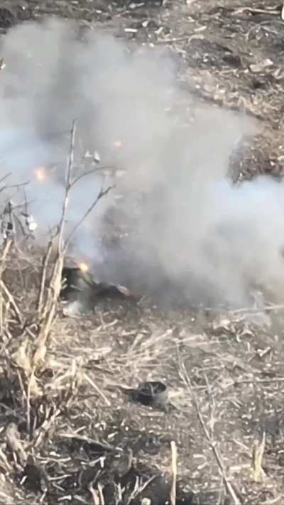 Russian soldier receives a drone to the head.