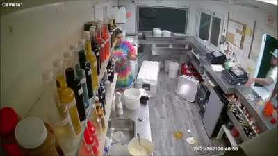 Angry couple throws snowballs at 16 y/o worker
