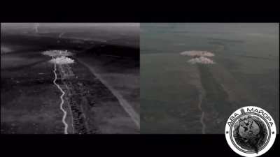 Two RBK-500 cluster bomb strikes on a treeline 