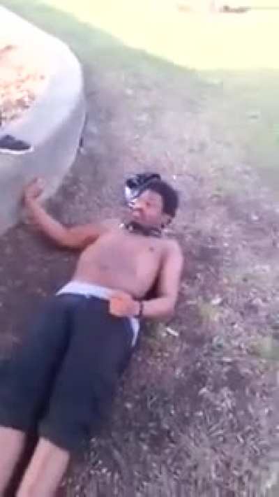 Guy takes anothers hat and pays the price by eating a tree (meh quality sorry)