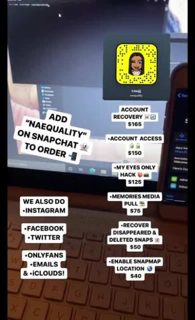 Anyone Here Need Actual S0ci@al M3dia Services? Especially To Access Someones Account, Recovery Of A Deleted Or Locked Account, Or Even A My Eyes Only Pull. Add &ldquo;NAEQUALITY&rdquo; via Snapchat To Order!