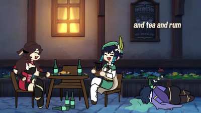 Venti and Beidou singing "Wellerman" feat. Kaeya and Mona