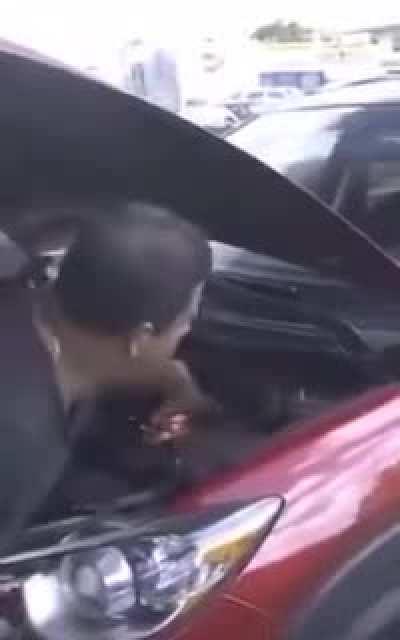 Starting the car.