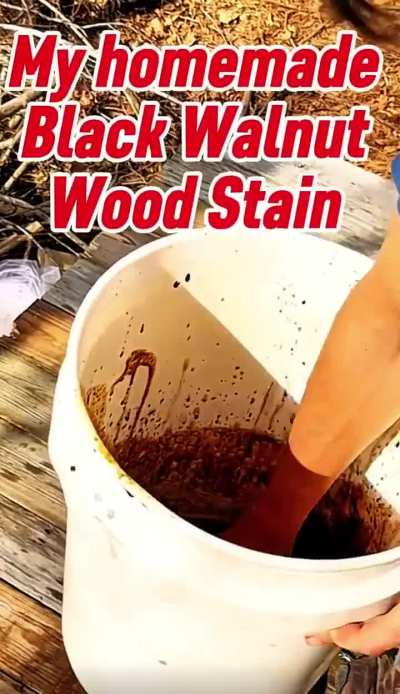 I&rsquo;m building a cabin alone in the woods. I built a porch and used my homemade walnut stain on it.