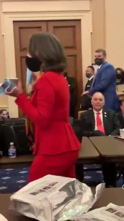 Video of Rep. Lisa Blunt Rochester trying to hand out masks to GOP members while in lockdown during the MAGA storm at the Capitol. Lawmakers seen laughing and refusing a mask are Marjorie Taylor Greene, Andy Biggs and Steve Scalise.