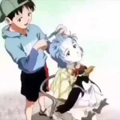 Shinji get in the barber shop, or Rei will have to oh...