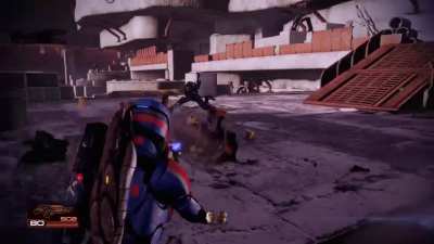 Garrus trips over a box and eats it.