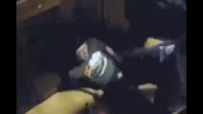 Using a lighter on pants and getting stomped