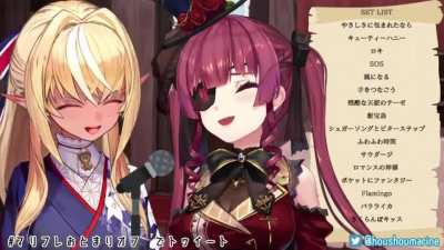 Marine and Flare sing "Ahoy". Flare get's REALLY into it