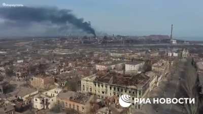 Aerial drone from the territory of Azovstal where Azov is making their last stand.