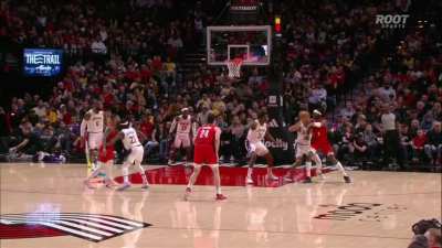 [Highlight] Dame hits the 180 three but the refs call the foul before the shot