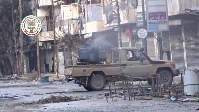 Toyota AA technical being used to shoot and scoot as God intended - Aleppo - 2015