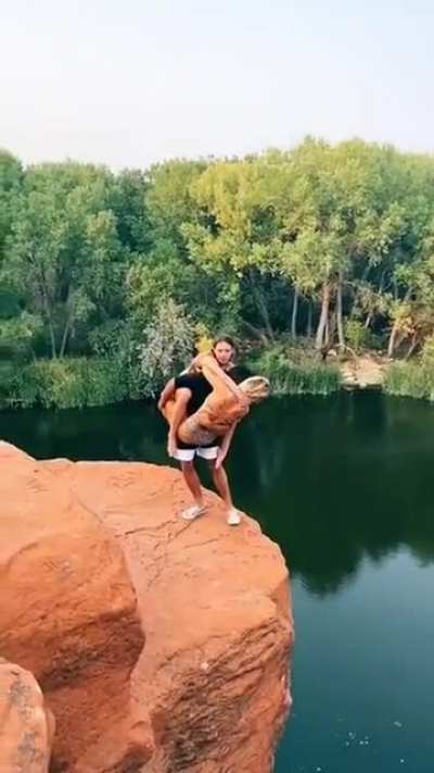 Backflip in the water with 2 beautiful girls at the same time