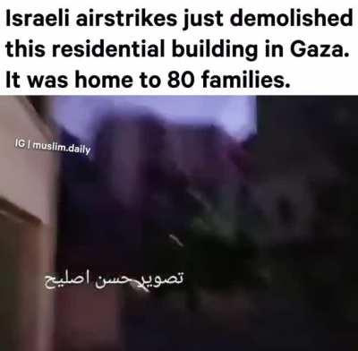 Israeli air strikes demolish this building - which was home to 80 families. This is what the Palestinians face daily