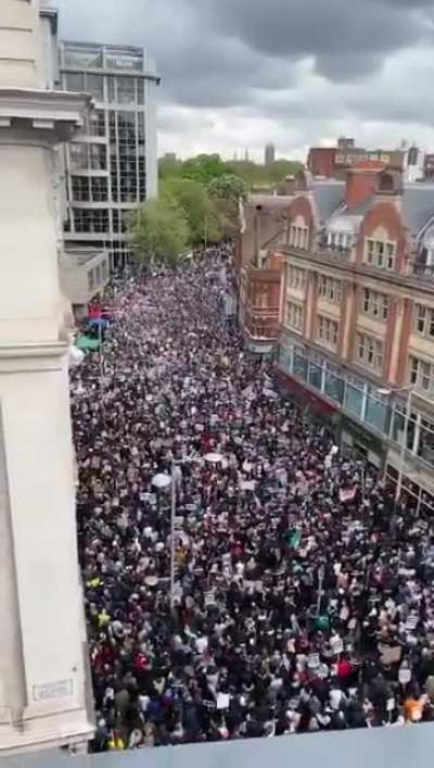 Over 100k peaceful protestors march for Palestine in London. The west will not sit by while Israel commits genocide.
