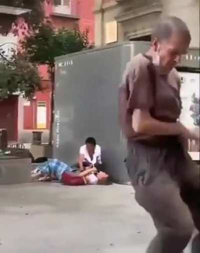 Just 2 women wrestling each other in Khaciento Benavente yard , and a homeless man out of nowhere imitating micheal Jackson.