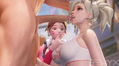 D.Va watches Mercy throat a big one at the beach [Bewyx]