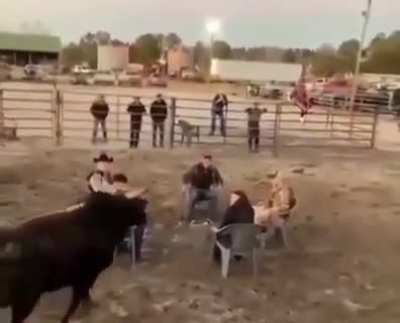 This is apparently considered a game where whoever doesn't leave their seat wins money