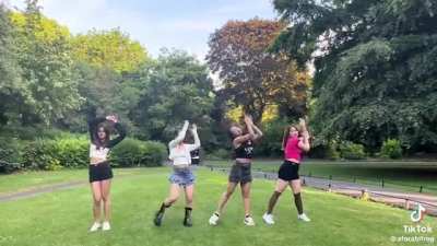 Man shouts at girls making a Tik Tok video in St Stephen&acirc;s Green, Dublin