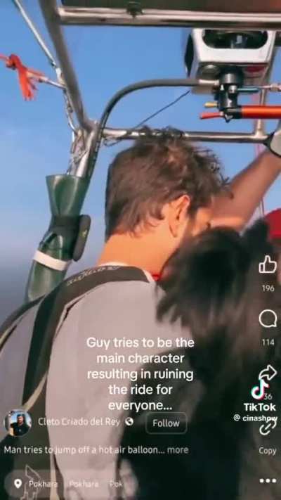 Man&rsquo;s attempt to skydive from hot air balloon thwarted by balloon pilot.