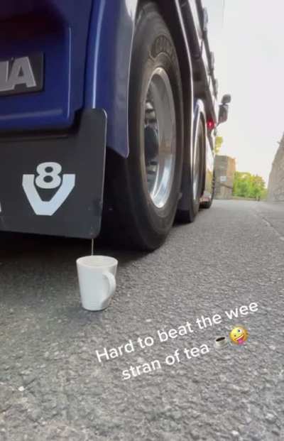 Makes tea with a truck.