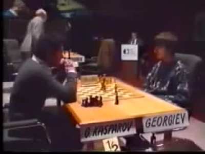 Chess World Champion Garry Kasparov (at the time) dies inside after making a rookie mistake.