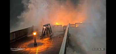 Hurricane Nicole damages Deerfield Beach Pier.