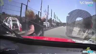 Idiot playing around in the pit stop...